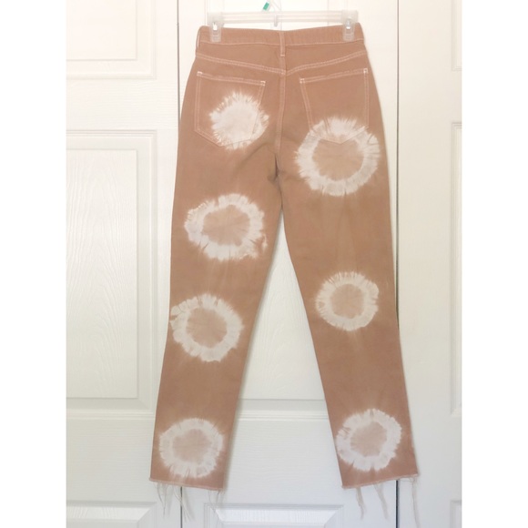 Pacsun Tan & White Mom Jeans w/Circle Designs and Raw Hem - Picture 4 of 7